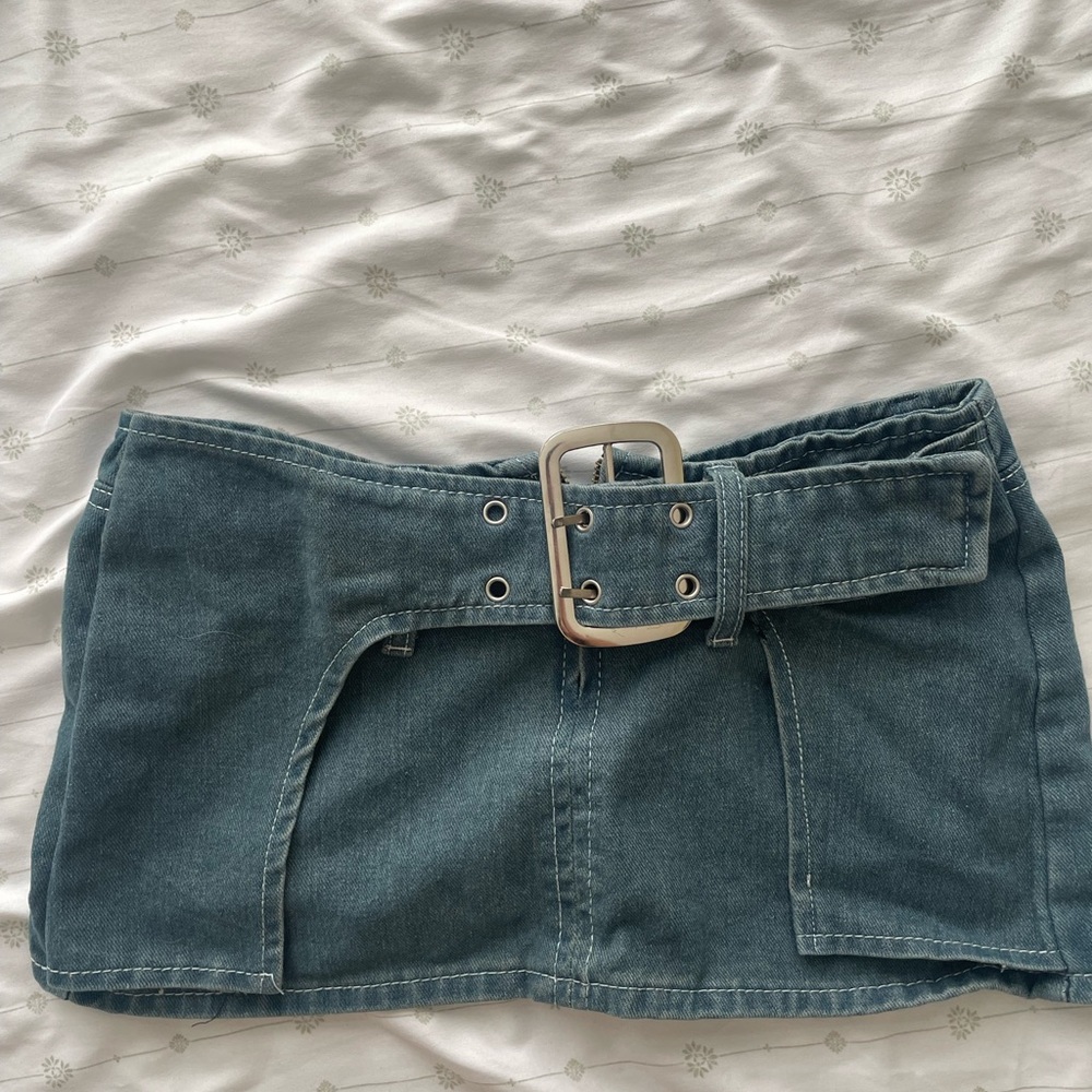 Denim Belted Micro mini Skirt